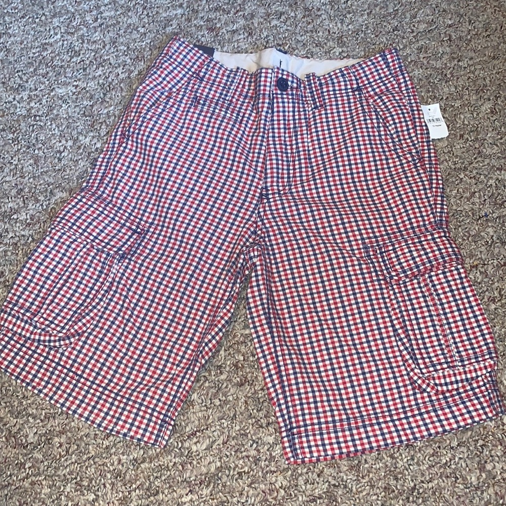 New GAP navy/red/white checked plaid shorts Boys 12 USA Memorial Day 4th of July